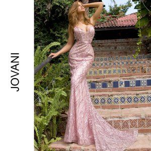 Jovani 02245 Pink Beaded Prom Pageant Dress